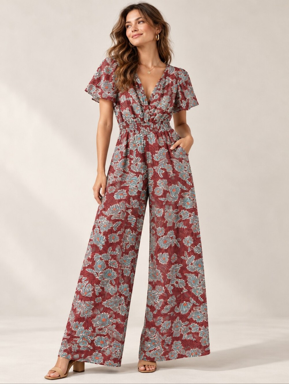 Anthropologie The Somerset Floral Tencel Wide Leg Jumpsuit Size Small